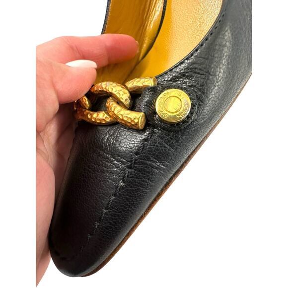 St. John Collection Italian black slingback high heels w/gold chain accents Sz 7 - Picture 8 of 16